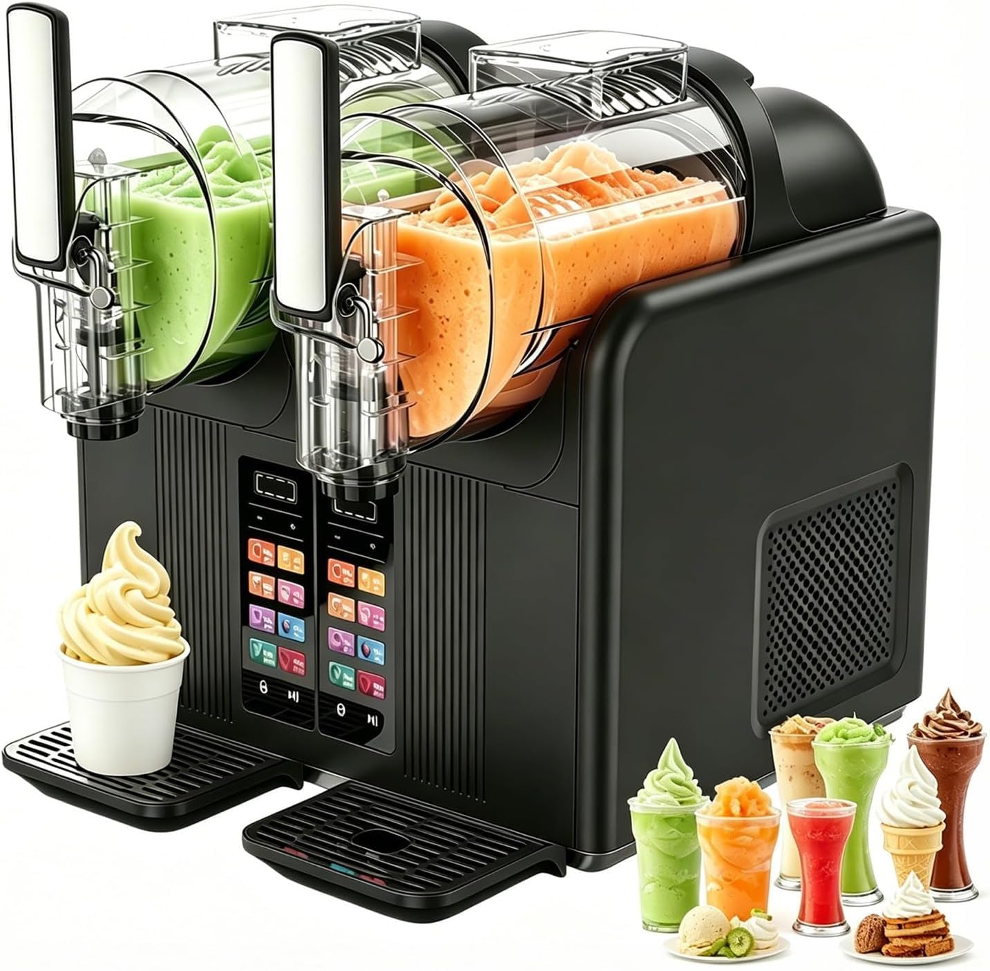 2-zbiornikowa maszyna do slushie do domu, ekspres do napojów z 7 programami, nie wymaga lodu, automatyczne czyszczenie, idealny do margarity, koktajli, smoothie, łatwy w użyciu