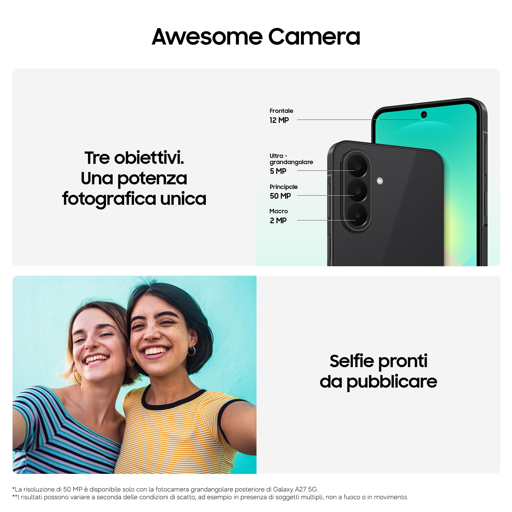 Samsung Galaxy A27 5G, 128GB, RAM 6GB, Blue [Versione Italiana] | 3 anni di Garanzia, Smartphone sottile, Cerchia e Cerca, Gomma Oggetto, Trascrizione Vocale, Tripla Camera, IP64, 5.000 mAh