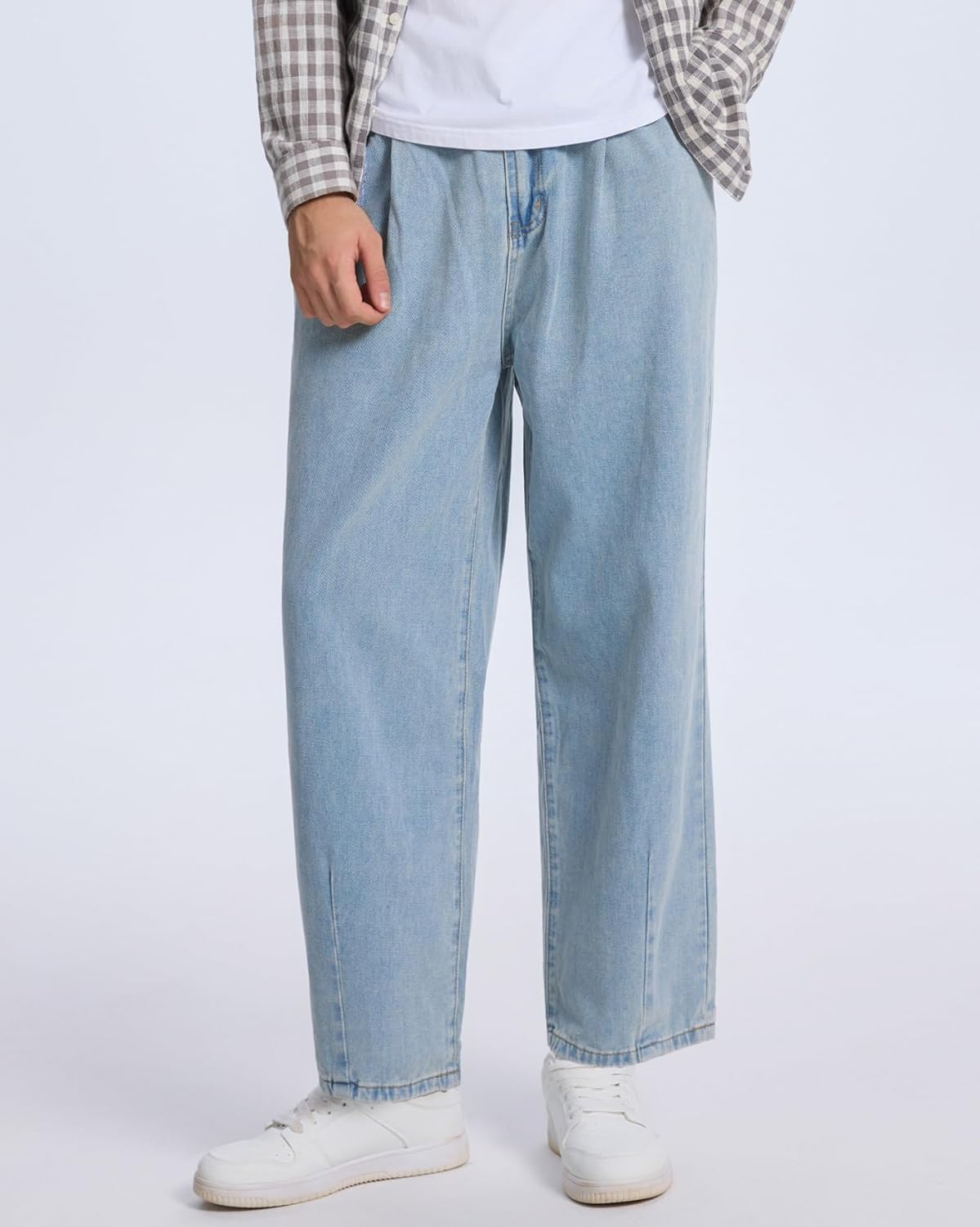 Baggy Jeans for Men Pleated Wide Leg Elastic Waist Denim Pants Y2K Streetwear - Image 2