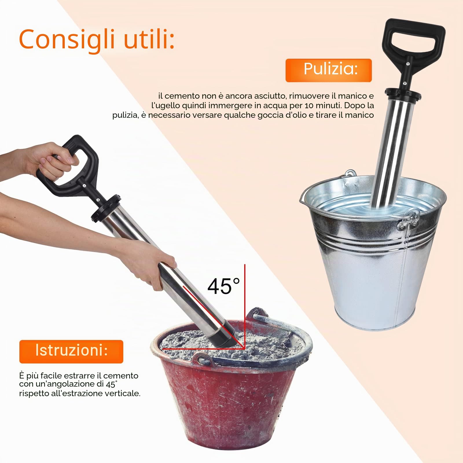 Pistola per stucco, pompa per malta in acciaio inox, siringa per malta, pompa per malta a mano, siringa per malta con 4 ugelli