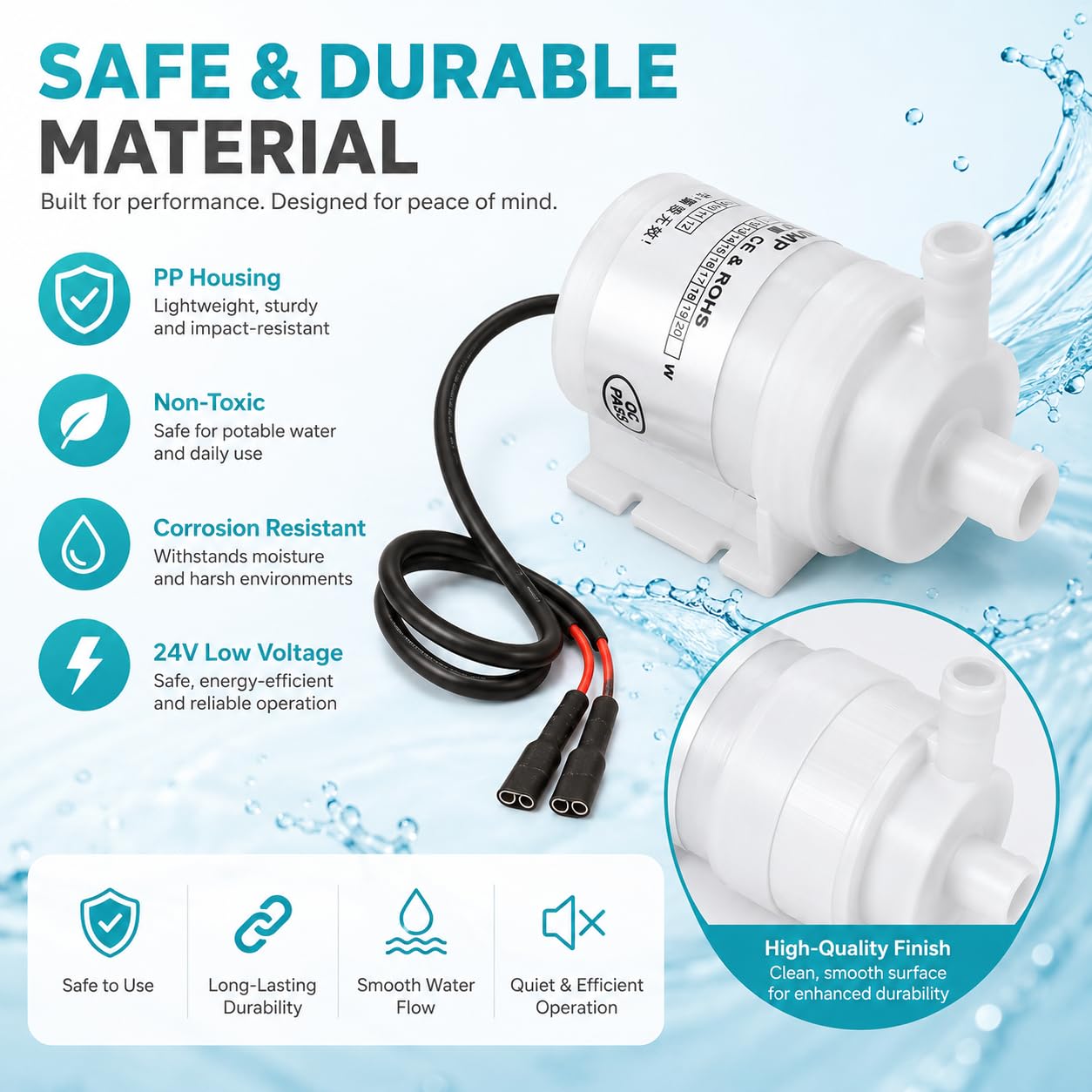 Mini pompe à eau - 24V DC 10W Pompe à eau sans balais de qualité alimentaire Pompe à eau sans balais à économie d'énergie pour fontaine d'aquarium Instruments médicaux