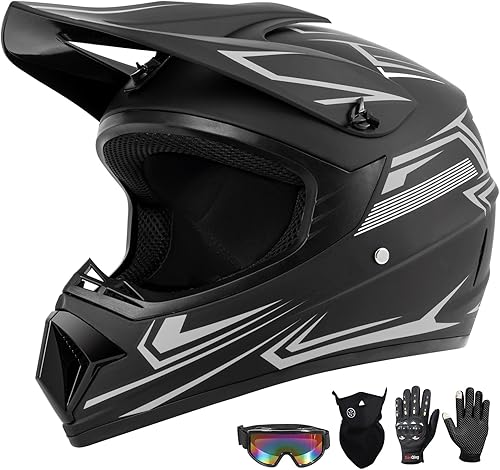 Juego de 4 cascos de motocross para niños y jóvenes, juego de 4 piezas de cascos de motocicleta de cara completa para niños aprobados por DOT, ATV,