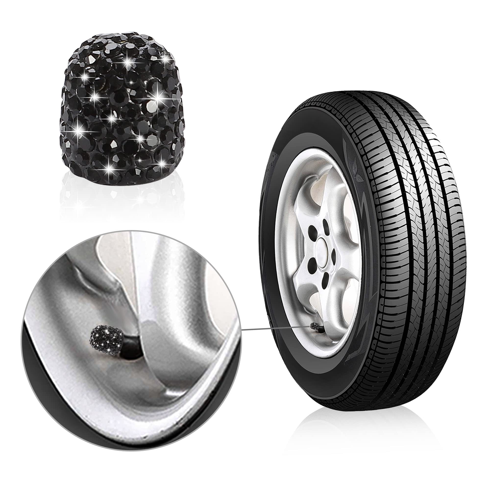 WINKA 4 Tappi Per Valvole Pneumatici Con Strass, Impermeabili E Antipolvere, Universali Per Auto, Moto, Colore Blu