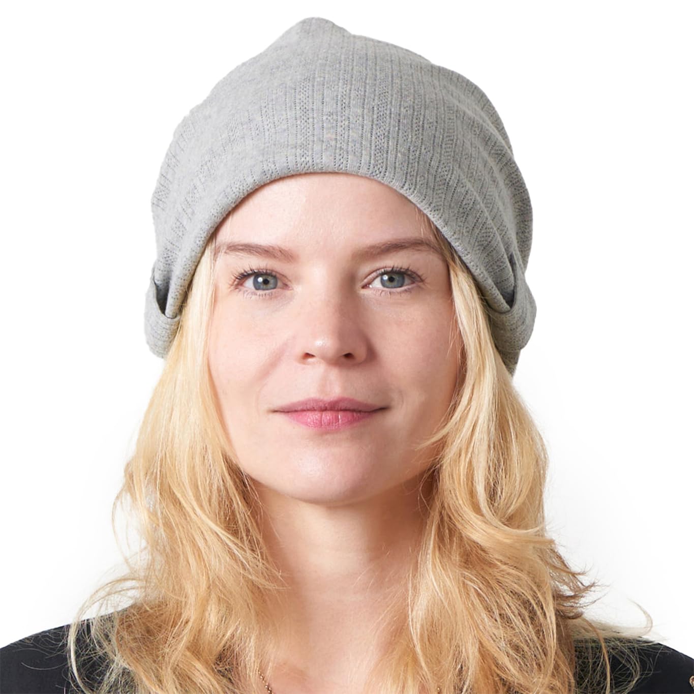 CHARM Slouchy Beanie for Women - Cute Cotton Slouch Hat, Chemo Headwear, Hair Cover Sleep Cap Winter Beanie Light Gray