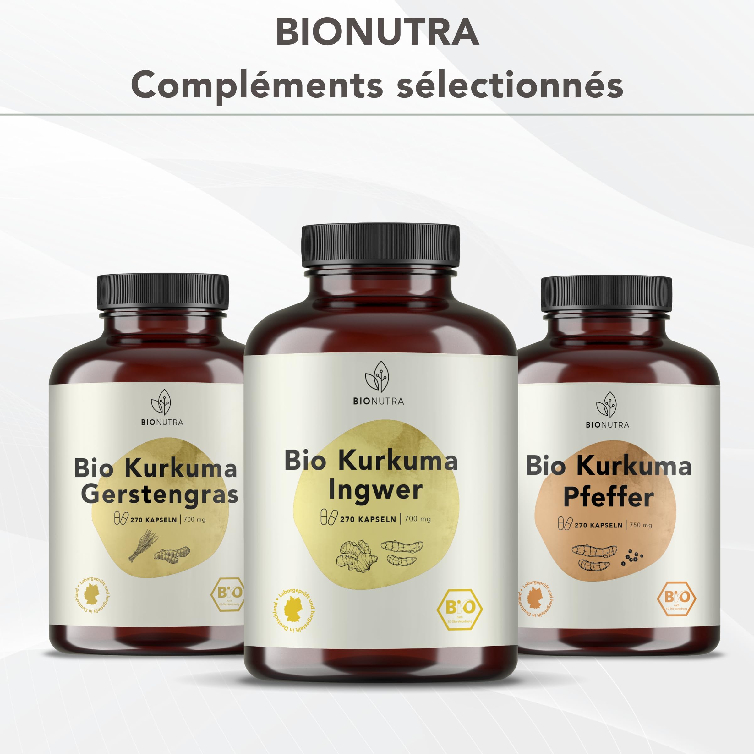 BIONUTRA® Gélules gingembre bio hautement dosées 1300 mg/jour, contrôlées résidus, fabrication allemande, véganes, sans lactose ni gluten, sans additifs, 270 pièces x 650 mg
