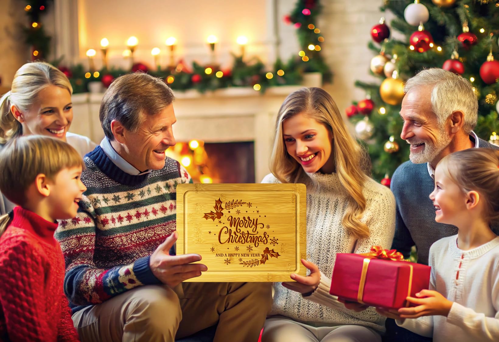 Christmas Themed Wood Cutting Board - Unique Christmas 2024 Gift For Kitchen - Decorative Christmas Serving Tray
