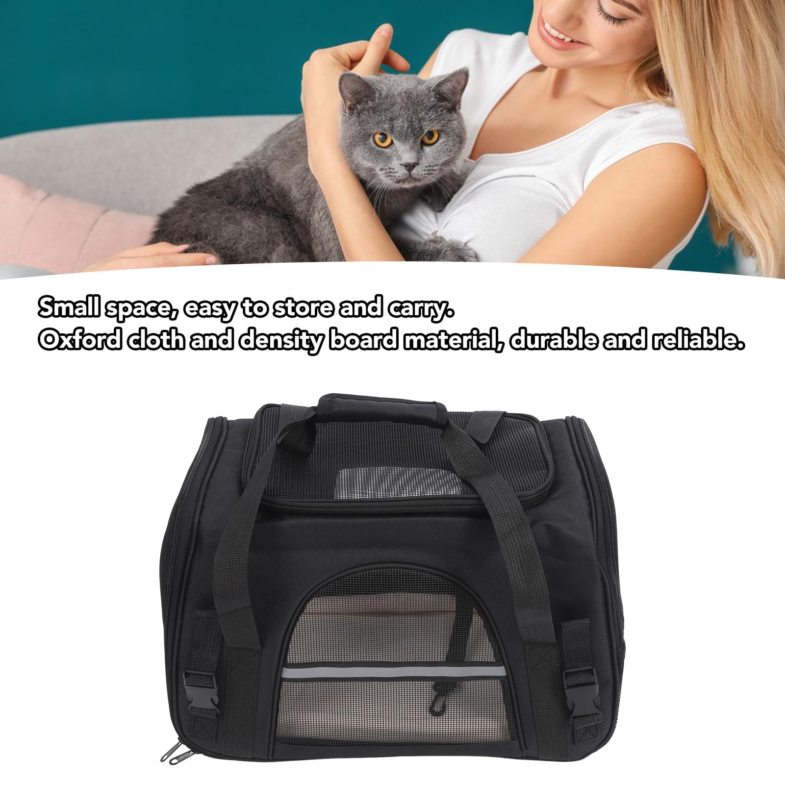Trasportino per Animali Domestici, Borsa per Gatti in Rete Traspirante Trasportino per Cani Portatile Pieghevole, Borsa per Cuccioli di Grande Capacità Borsa da Viaggio per Animali Domestici(Nero)