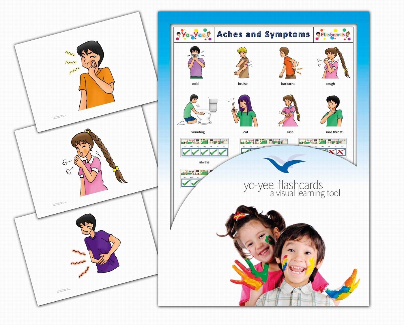 Yo-Yee Flashcards - Aches and Symptoms Picture Cards for Toddlers, Kids, Children and Adults - Including Teaching Activities and Game Ideas