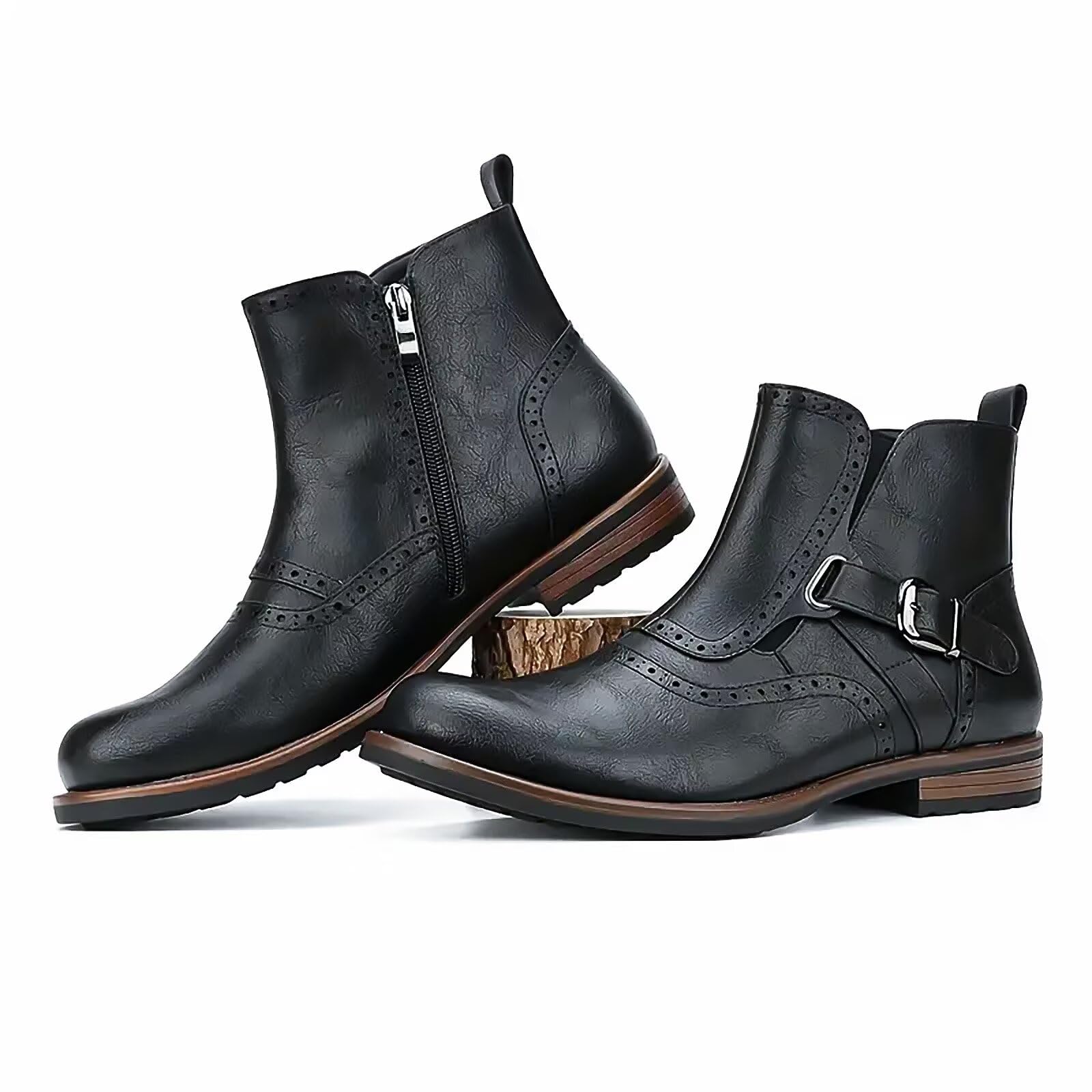 Men's British-Style Buckle Oxford Boots | Buckle Strap Side-Zip Oxford Boots for Casual, Business &amp; Work (Ankle-Length)