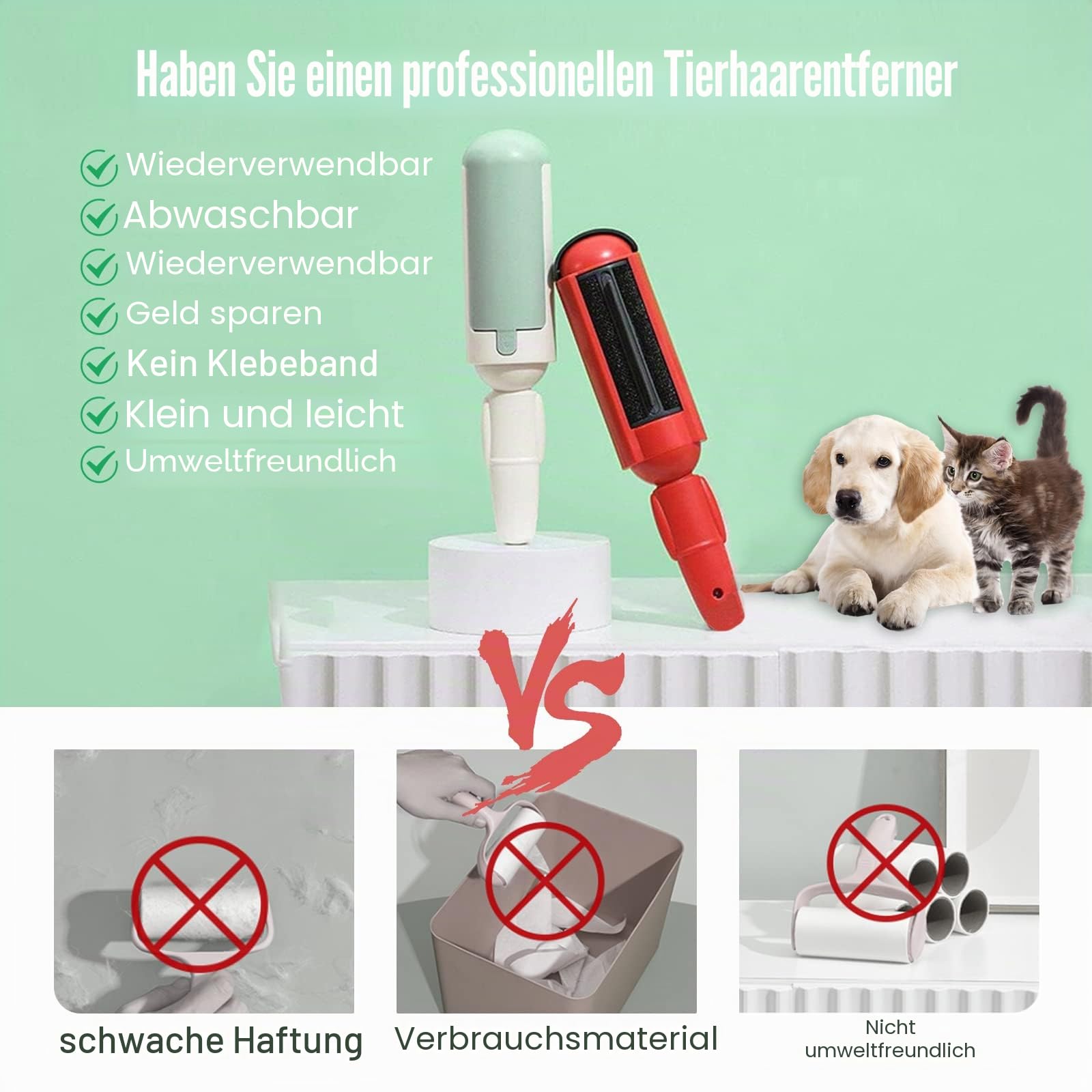 2 Stück Fusselrolle Tierhaare Wiederverwendbare Tierhaarentferner-Bürste für Katzenhaare und Hundehaare leicht zu reinigen Haustierfellentferner Bürsten für Kleidung, Teppich & Sofa