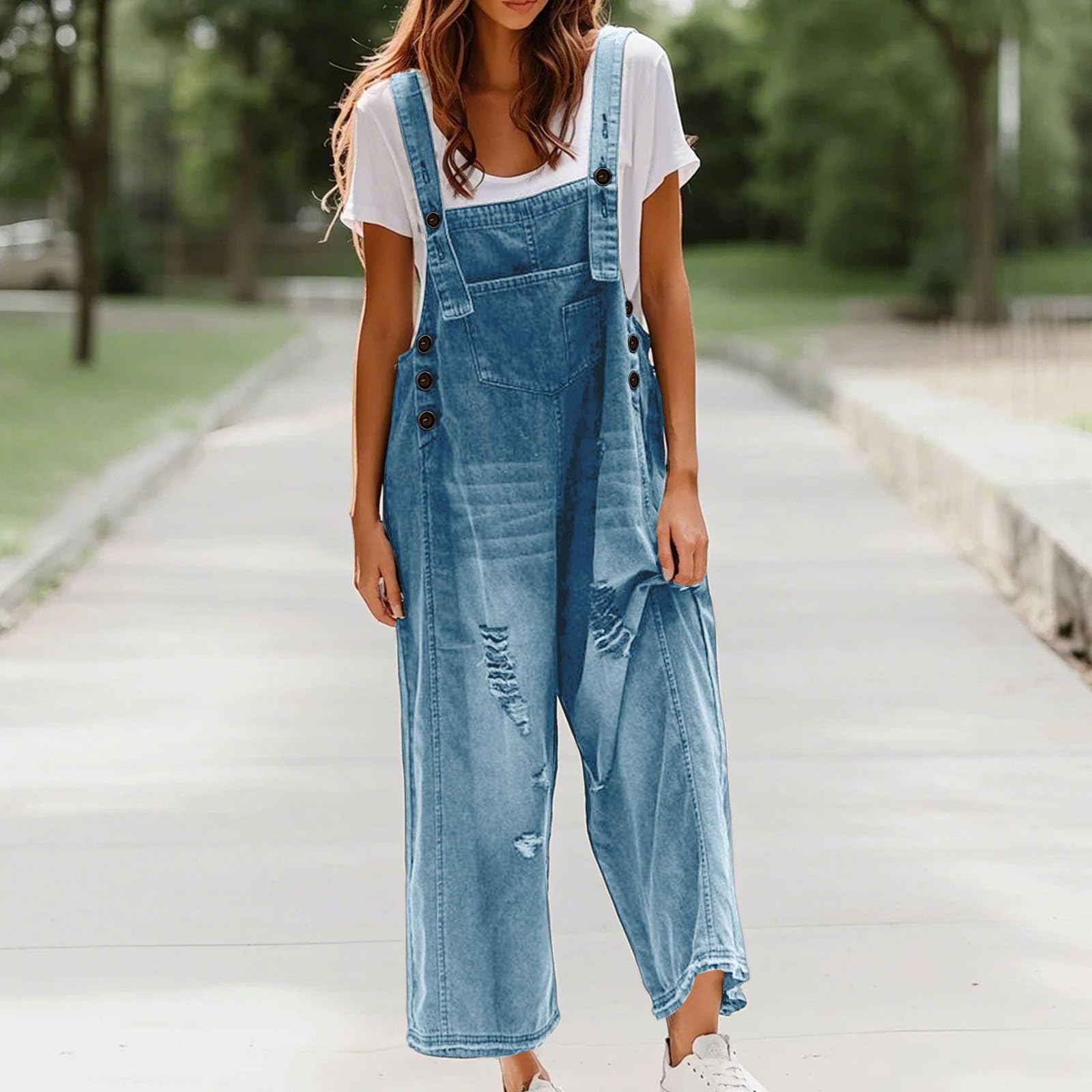 duaicnvow Salopette Jeans Donna Tuta Estiva Lunga in Denim Da Donna Baggy Jumpsuit Donne Denim Monopezzi Da Lavoro 90s Retrò Eleganti Pantaloni Larghi Jeans Tuta A Gamba Larga Casual Taglie Forti