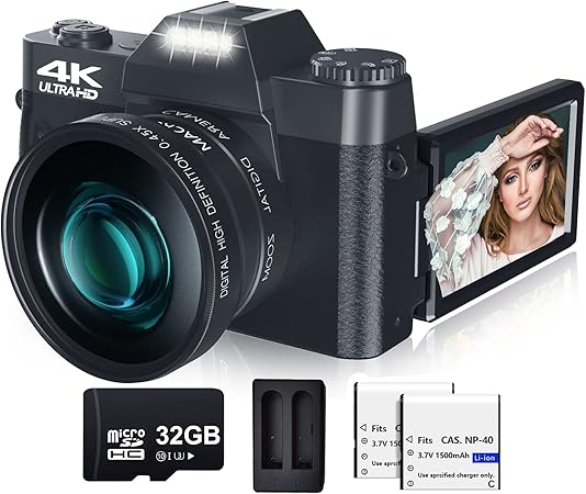 digital camera for photography and video vjianger 4k 48mp vlogging camera for youtube with 180%c2%b0 flip screen16x digital zoom52mm wide angle ma