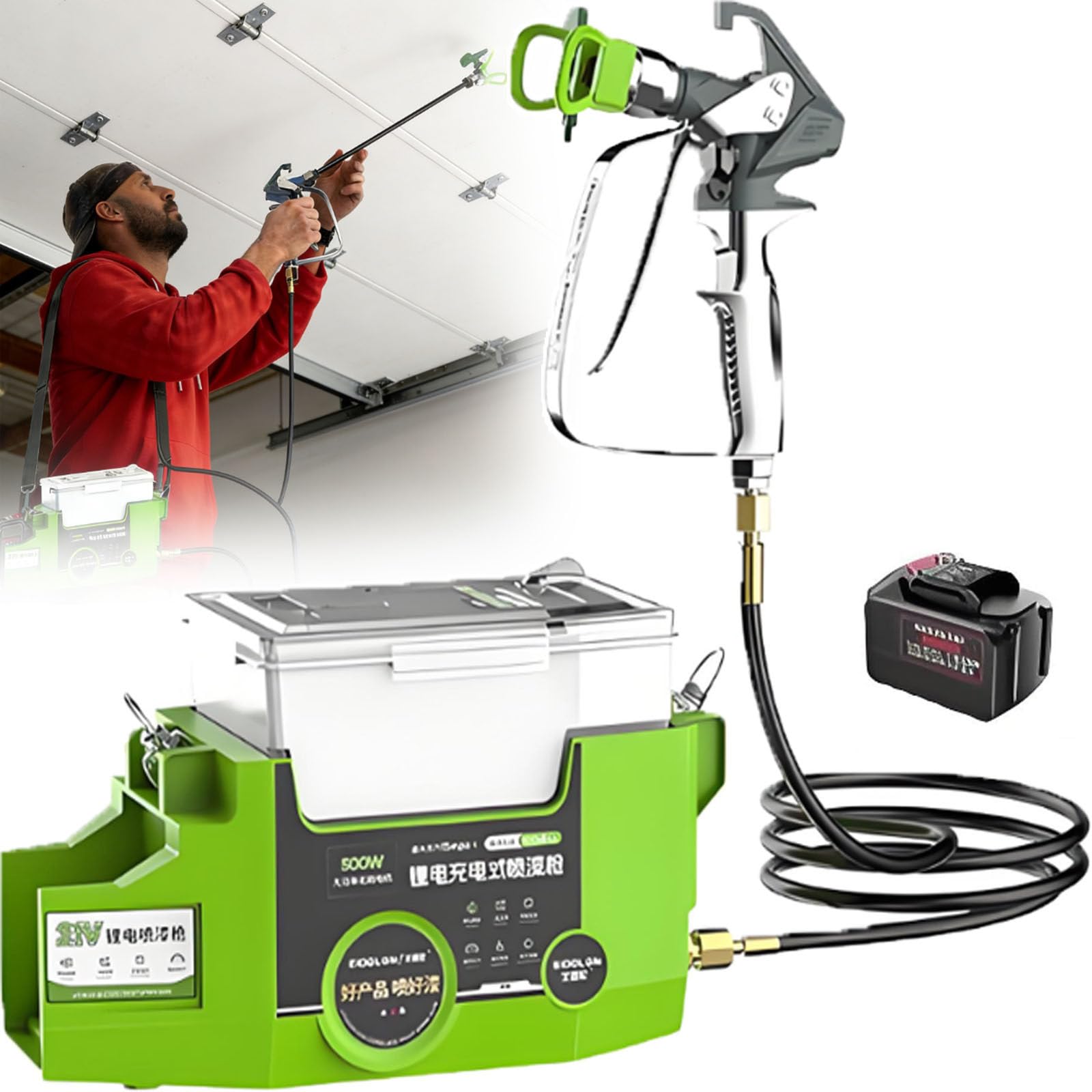 BOOZXCV Electric Airless Paint Sprayer - Lightweight Airless Sprayer Machine With Extension Rod, High Pressure Wall Spray-Gun for Painting,1.7L Hopper And 1.2L/min Flow,15MPA/2175PSI