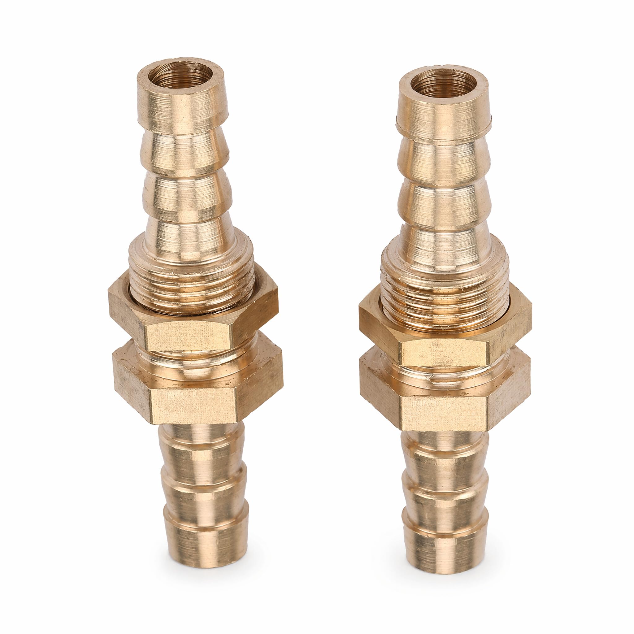 Brass Bulkhead Pipe Fitting, 2 Pcs Hose Barb Brass Bulkhead Pipe Fitting Coupler Connector Adapter Bulkhead Coupling Short Anchor Coupler,Brass Fuel Line Hose Barb Bulkhead Tank Fitting(10mm)