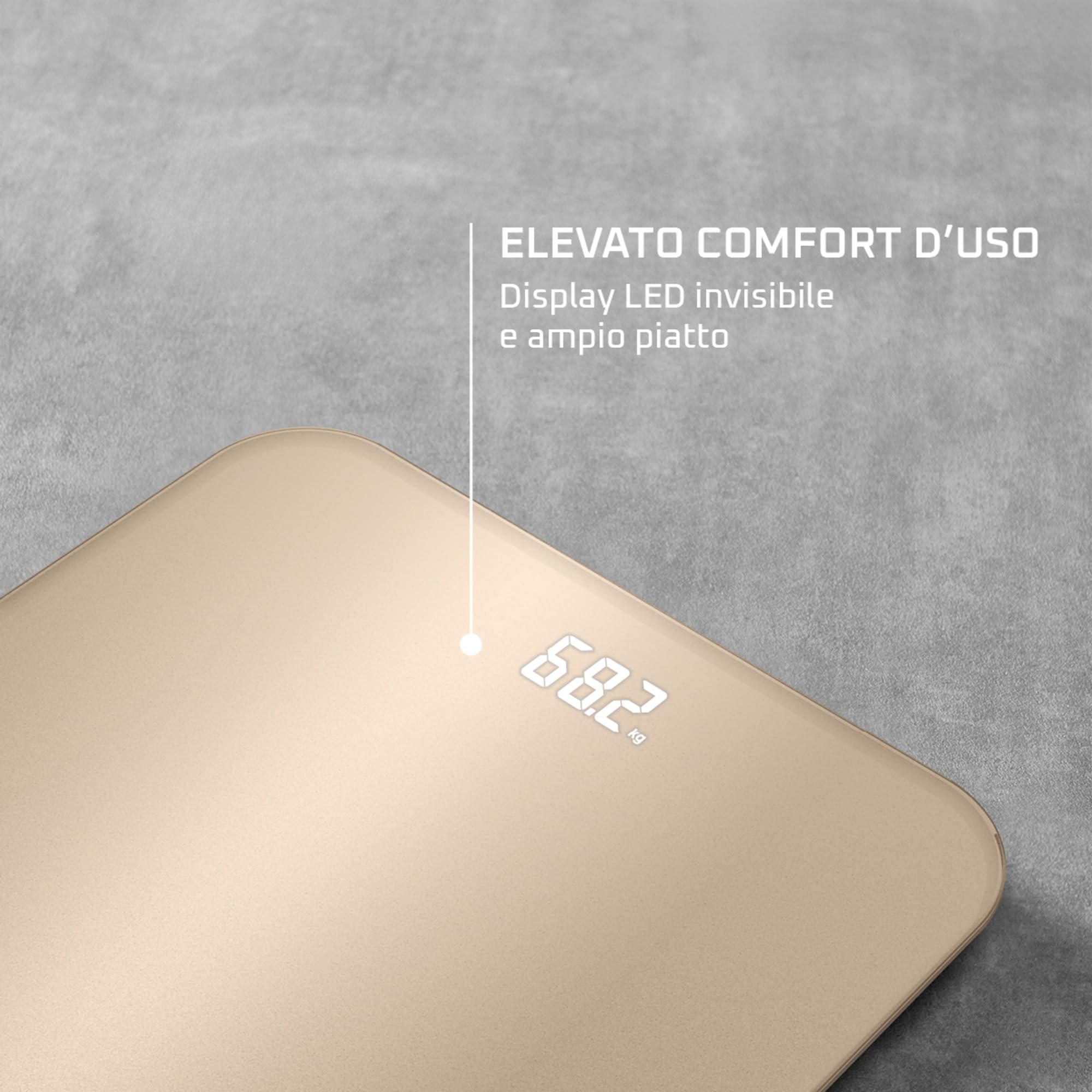 Rowenta Classic 2.0, Bilancia con Schermo Invisibile LED Facile da Leggere, Capacità 180kg, Design Moderno e Funzioni Intelligenti, AutoAccensione e Spegnimento Automatico, Colore Dune Metal, BS1900V0