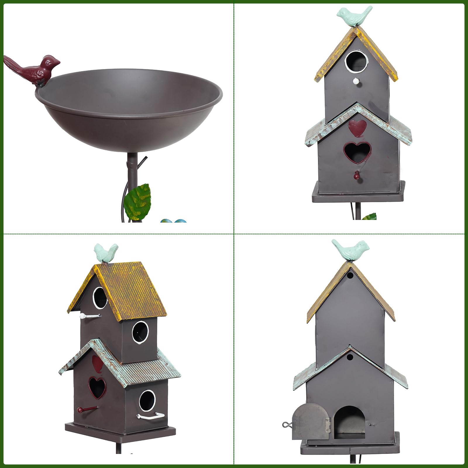 Baños de pájaros de 60.6 pulgadas de alto para exteriores, cuenco de baño de metal para pájaros, casas de pájaros para exteriores con poste, casas de pájaros para exteriores, decoración de patio de