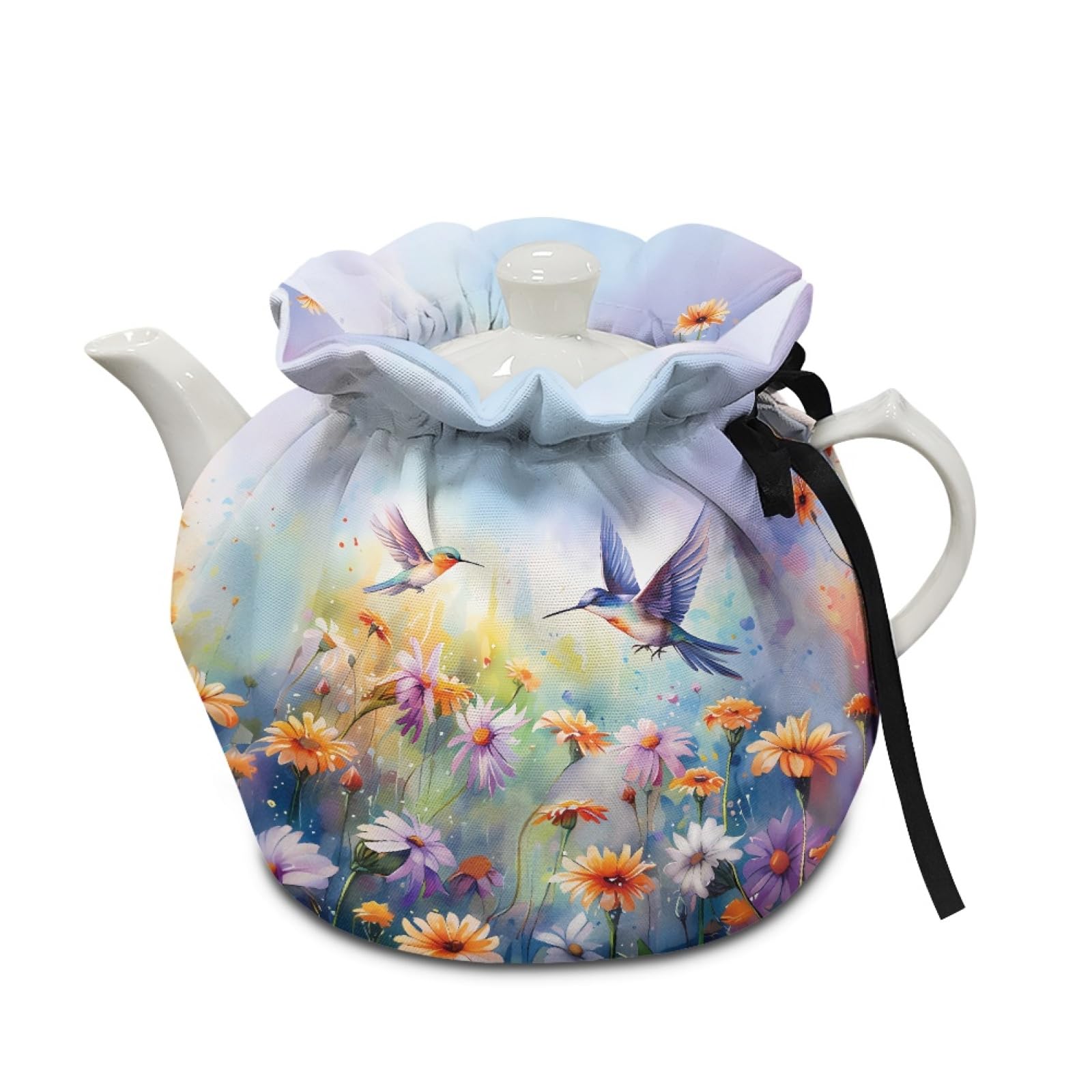 GLENLCWE Hummingbird Daisy Tea Cosy,Polyester Tea Cosy for Women Insulated Pad Teapot Dust Cover Decorative Pots Cozy for Home Kitchen Wedding