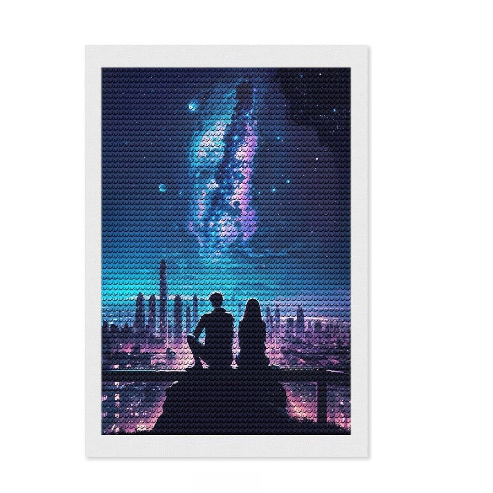 Junmoney Urban Stargazers Diamond Art Canvas 8"x12", Sparkling Round Gems, Neat Printed Canvas, with Tool Kit, Office Decor, Printed Canvas