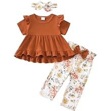 Kucnuzki Baby Toddler Girl Clothes Ruffle Top Pants Outfit Set 6M-4T