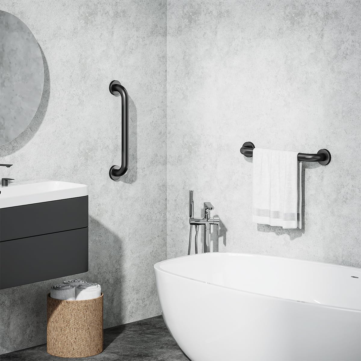 FANHAO Maniglia Doccia Anziani, 2 Pezzi 41cm Maniglione Bagno Disabili Acciaio Inox 304, Doccia Anziani, Maniglia Bagno, Il Cucina, WC, Vasca Scale Gradini, Mobilità Ridotta - Nero