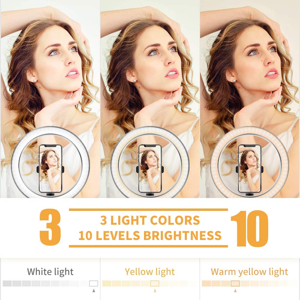 Anello luce dimmerabile OEBLD con 3 modalità di luce e 10 livelli di luminosità LED ad anello di riempimento luci per telefono Live Stream, trucco YouTube Shooting, D(10.2''ring light & tripod)