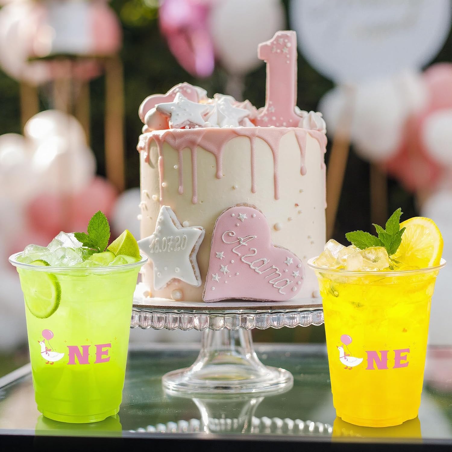100Pcs Goose 1st Birthday Plastic Cups 12 oz Goose Themed 1st Birthday Party Decoration Clear Cups Bulk Cold Beverage Drinking Cu-ps Happy Bday Party Supplies
