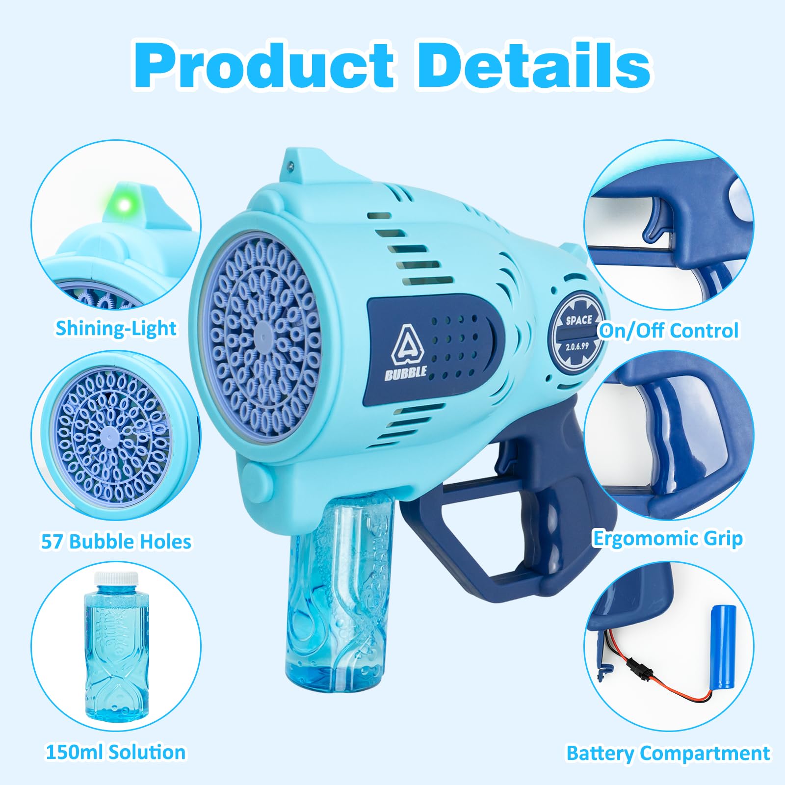 Buy Redcrab Kids Bubble Machine, 57 Hole Automatic Space Bubble