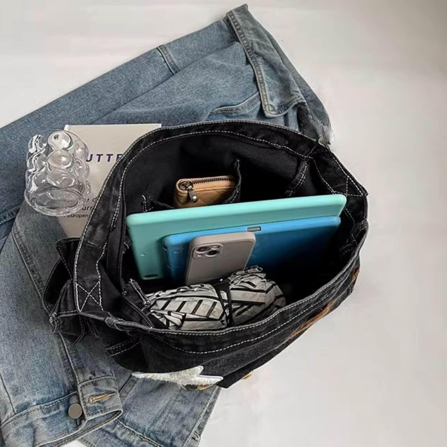 Cute Messenger Bag,Y2k Star Shoulder Bag,Retro Denim Crossbody Denim Tote Purse For Women 2024