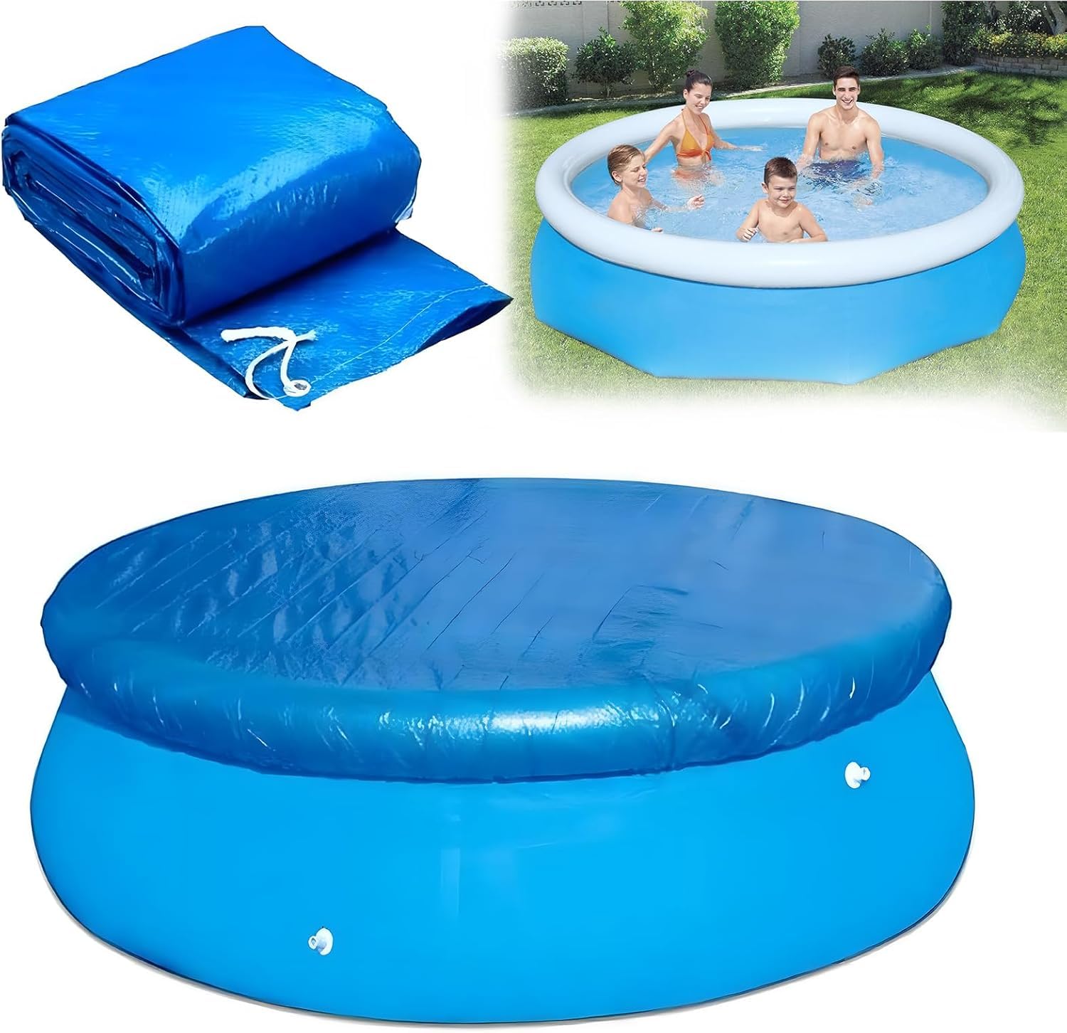 Round Pool Cover 10ft Swimming Pool Cover Easy Set Dustproof Pool Protector for Inflatable Pools & Above Ground Pools 305cm/10ft
