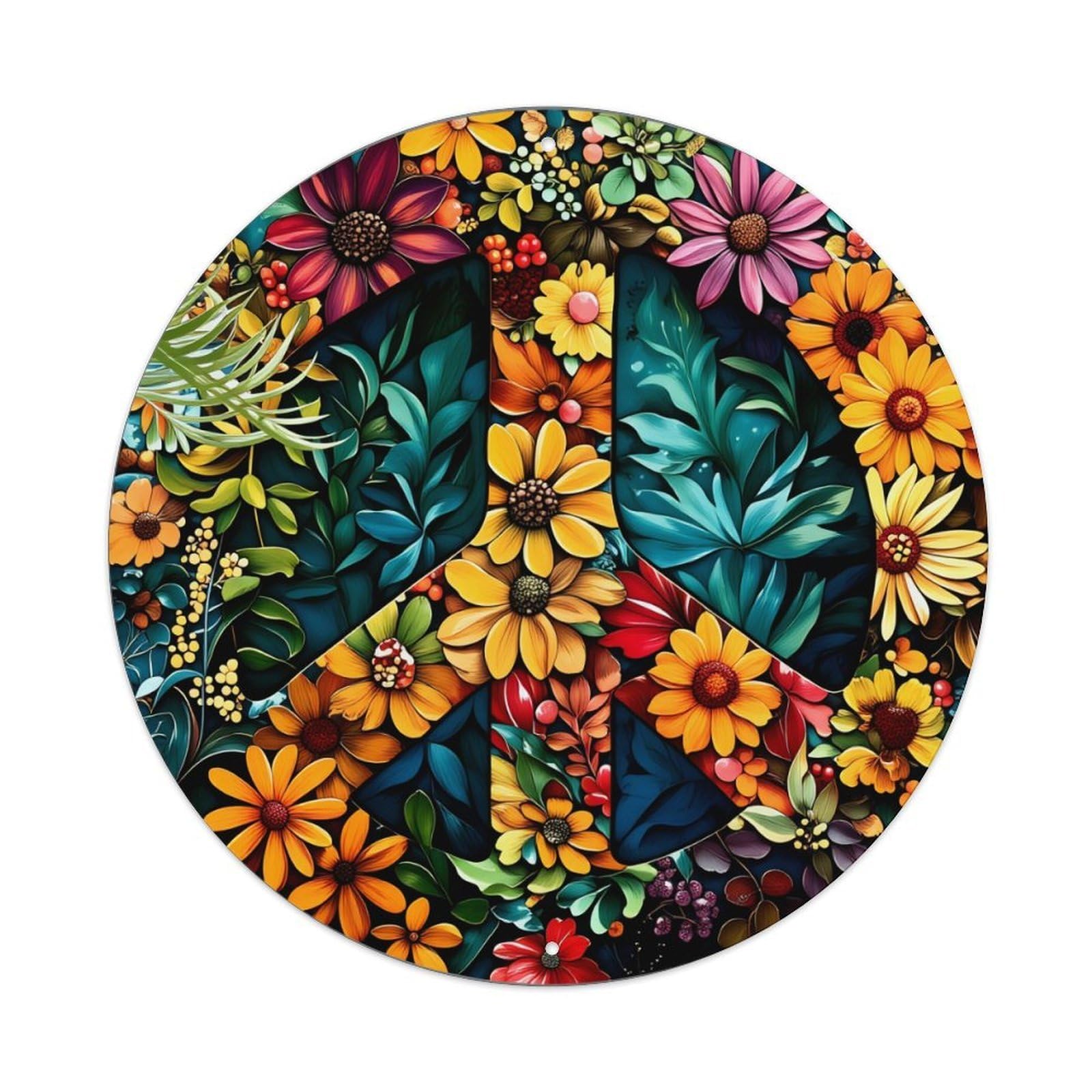 Floral Peace Symbol Pattern Art Round Tin Sign Retro Metal Sign for Cafe Bar Pub Home Game Room Gym Club Wall Decoration Vintage Metal Poster 8x8 Inch