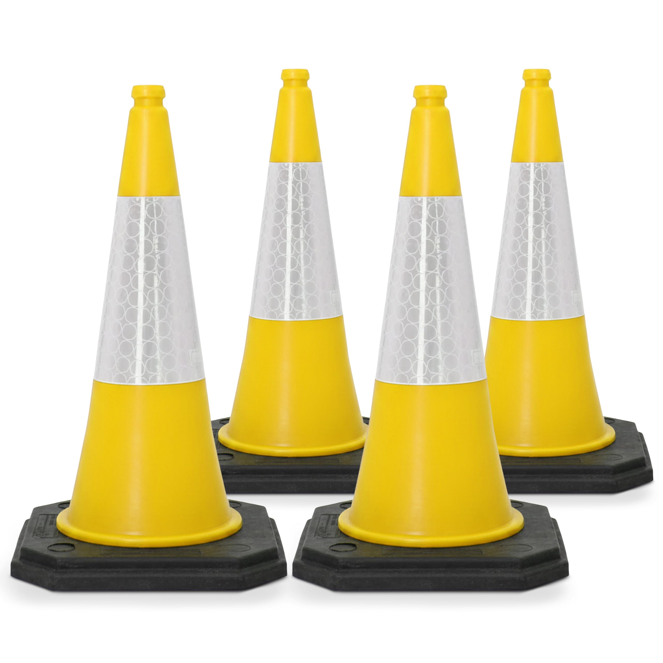 Street Solutions UK Yellow Traffic Cones 750mm Pack of 4 - Heavy Duty Road Cones Large, Wind Resistant High Reflectivity No Parking Cones
