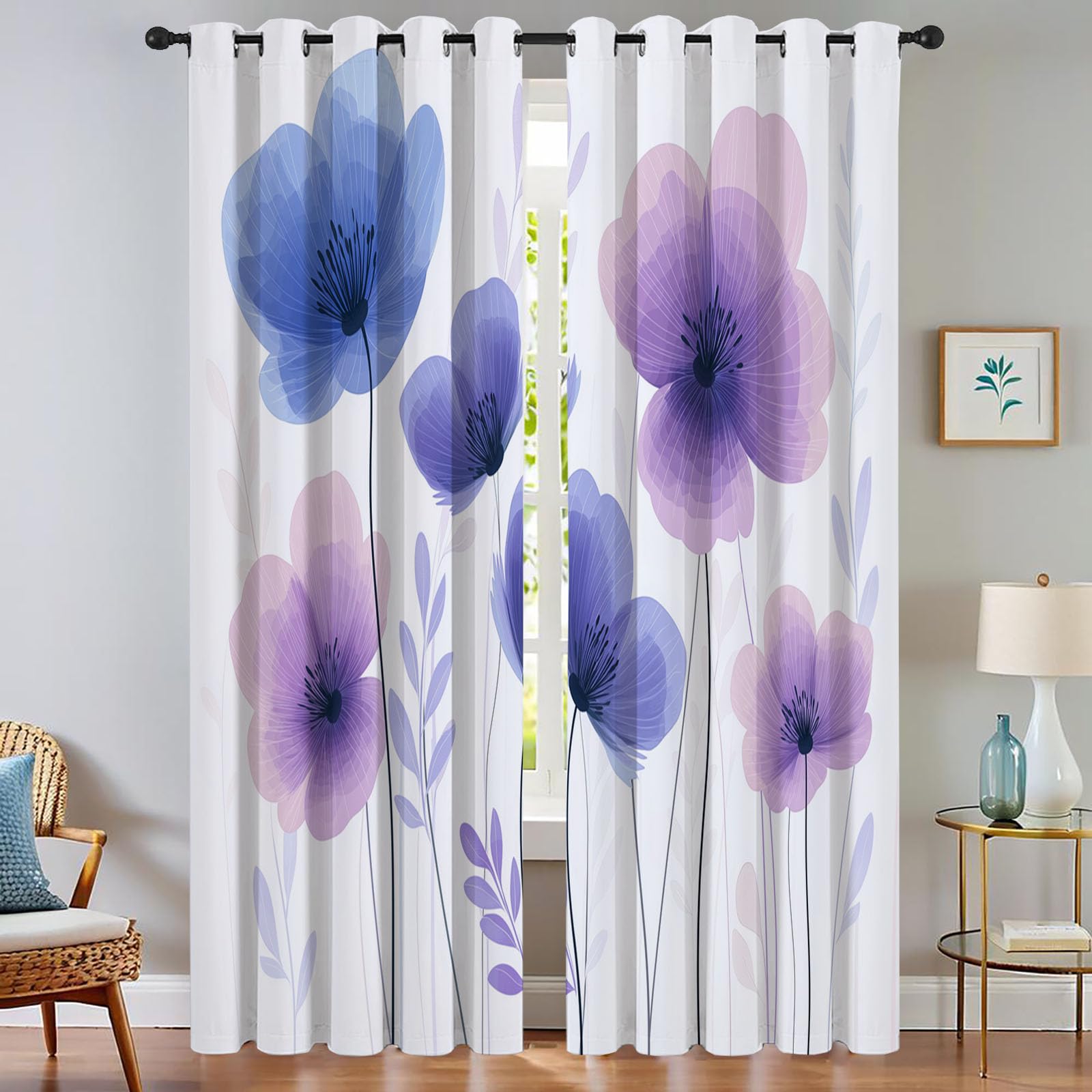 Rideau occultant de salon et chambre moderne ambiance florale aquarelle