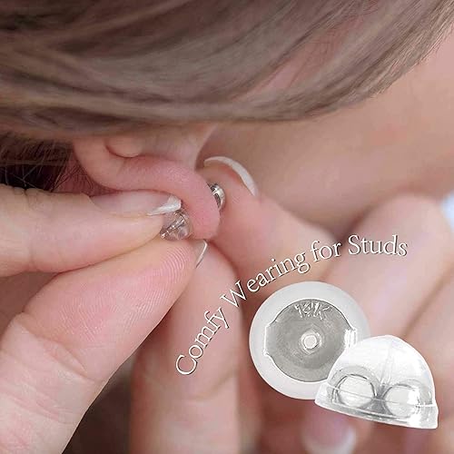 Vista 3 de Pendientes de tuerca redondos de oro de 14 quilates con circonita cúbica solitario en amarillo o blanco 0.1-2.0 quilates