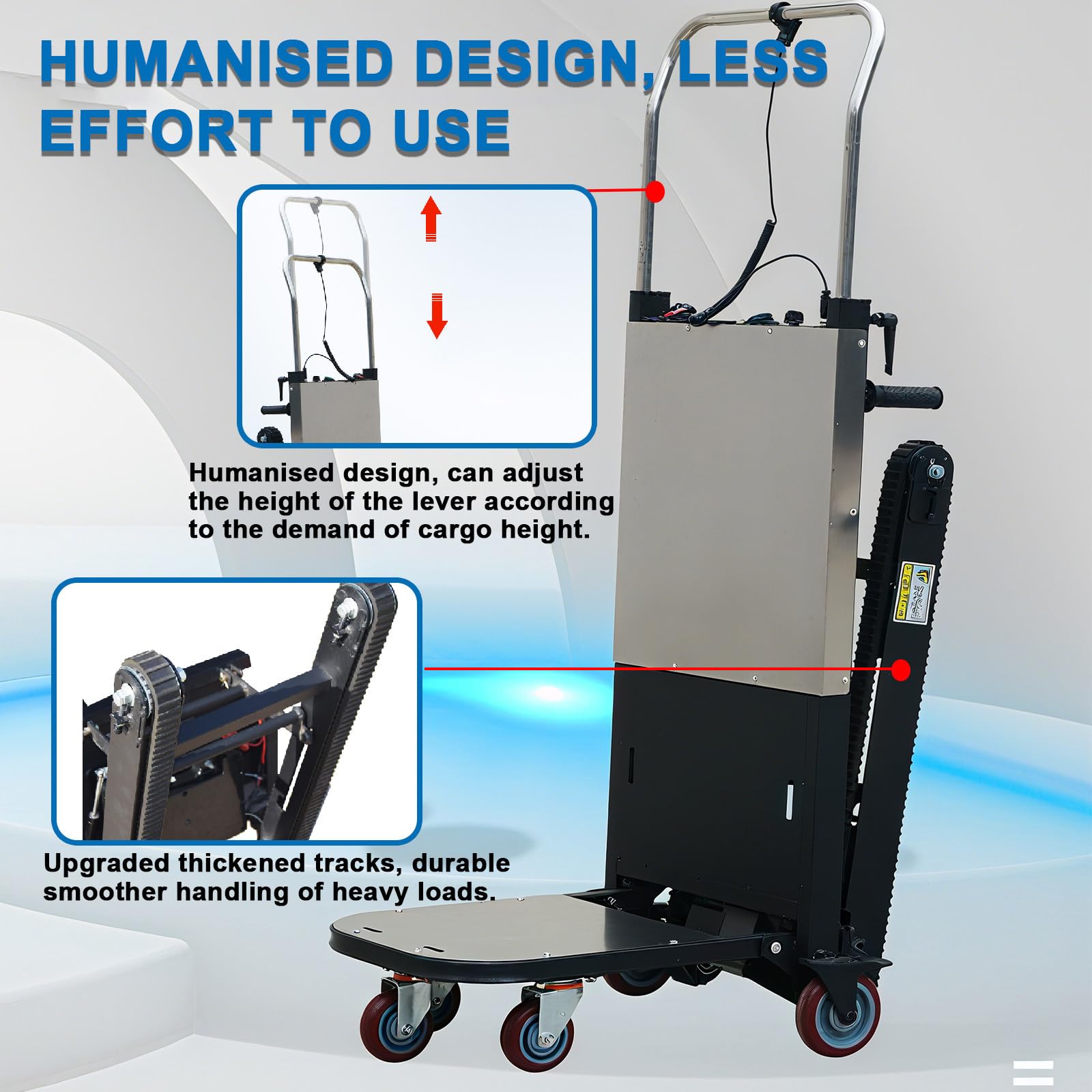 Carrello Elettrico Scale Aggiornato 500 W/850 W Carrello Scale Impieghi Gravosi 496/661 Libbre-con Batteria Rimovibile,Cingoli in Gomma Antiscivolo E Design Pieghevole 500w(2batteries)