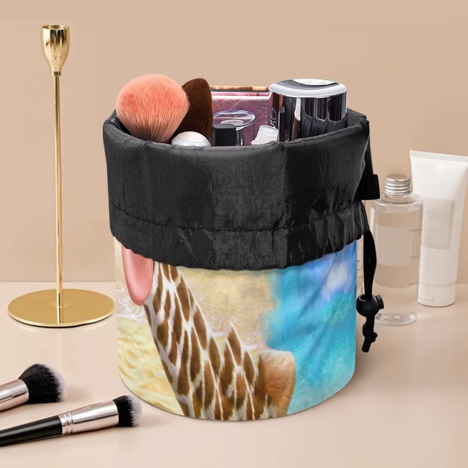 chaqlin Beach Giraffe Drawstring Makeup Bag for Women Girls Funny Cosmetic Pouch Bag Drawstring,Large Capacity Travel Cosmetics Wash Bag Animal Giraffe Toiletry Bag — view 5