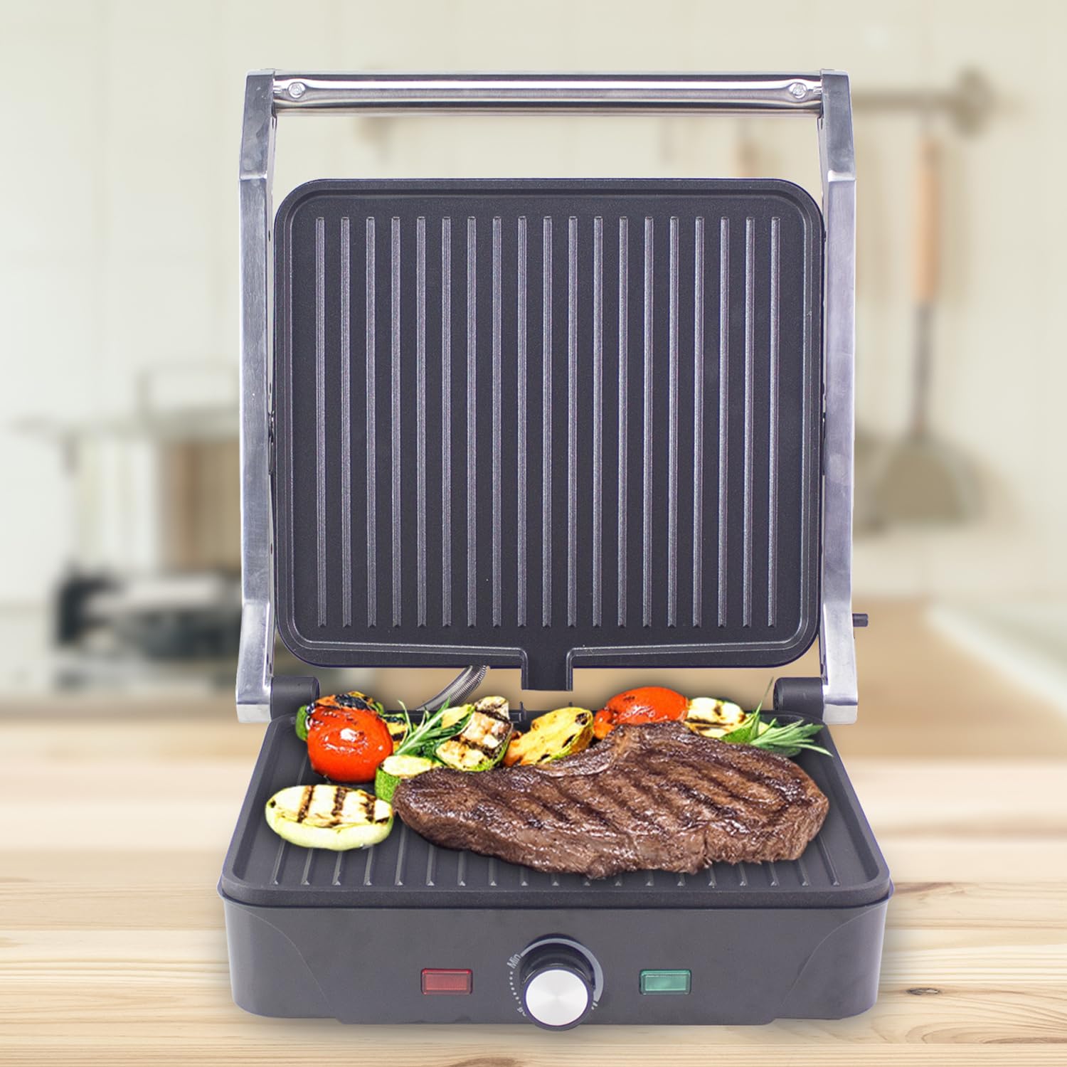 BEPER P101TOS503 Griglia Elettrica Multifunzione GRAND GRILL 3 in 1 – Bistecchiera, Piastra Panini e Griglia Barbecue – Piastre 28x25 cm, Apertura 180°, Termostato Regolabile – 2000W