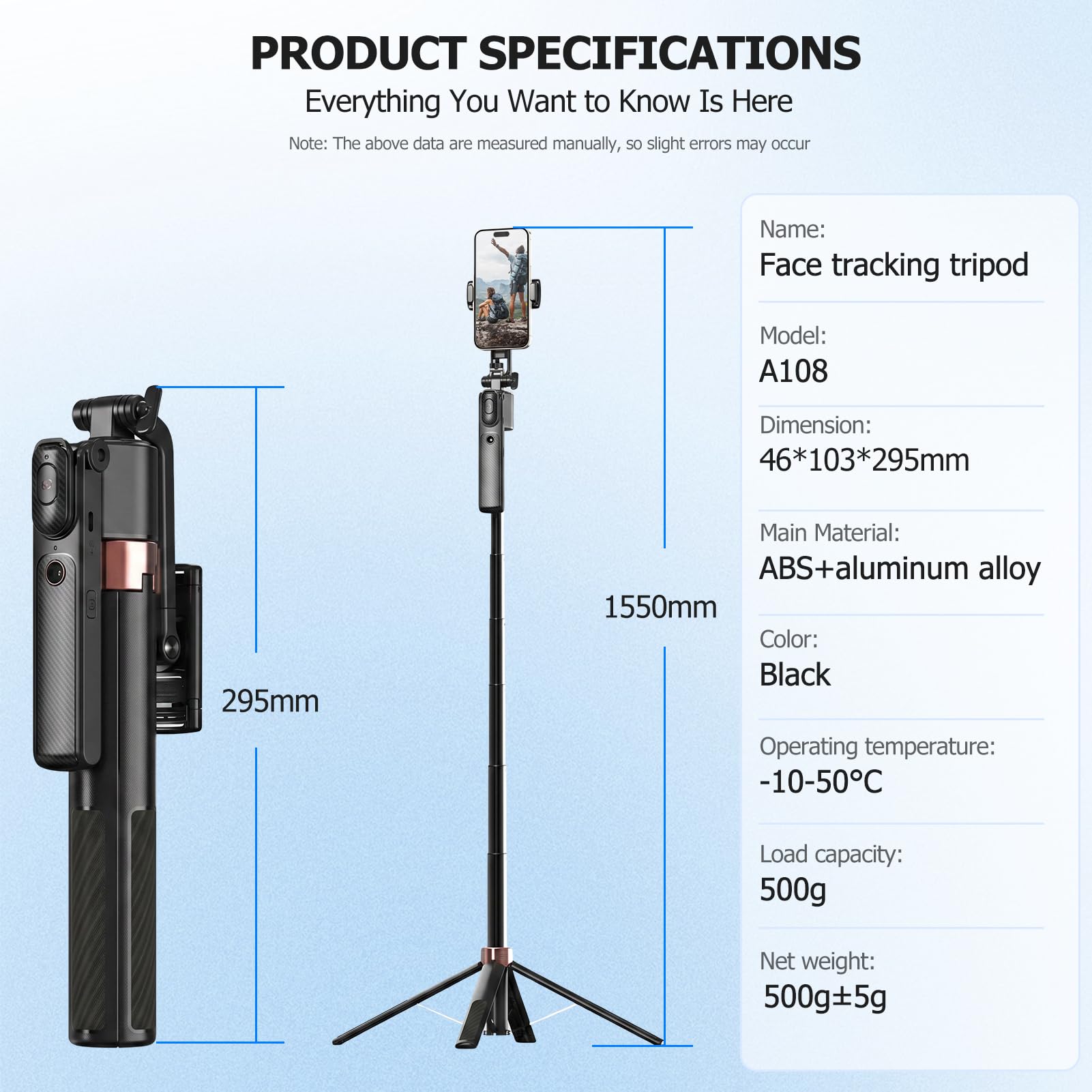 Perche à selfie pour téléphone portable, 160 cm, trépied de suivi du visage de voiture en aluminium extensible avec télécommande pour smartphone, trépied portable pour voyage en direct