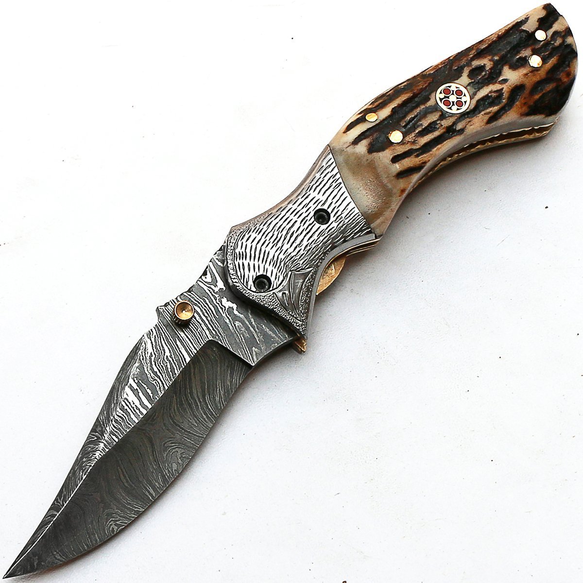 BELLO 8852 Coltello pieghevole Personalizzato a mano Coltello in acciaio damascato garantisce qualità Damasco Coltello con fodero in pelle di alta qualità