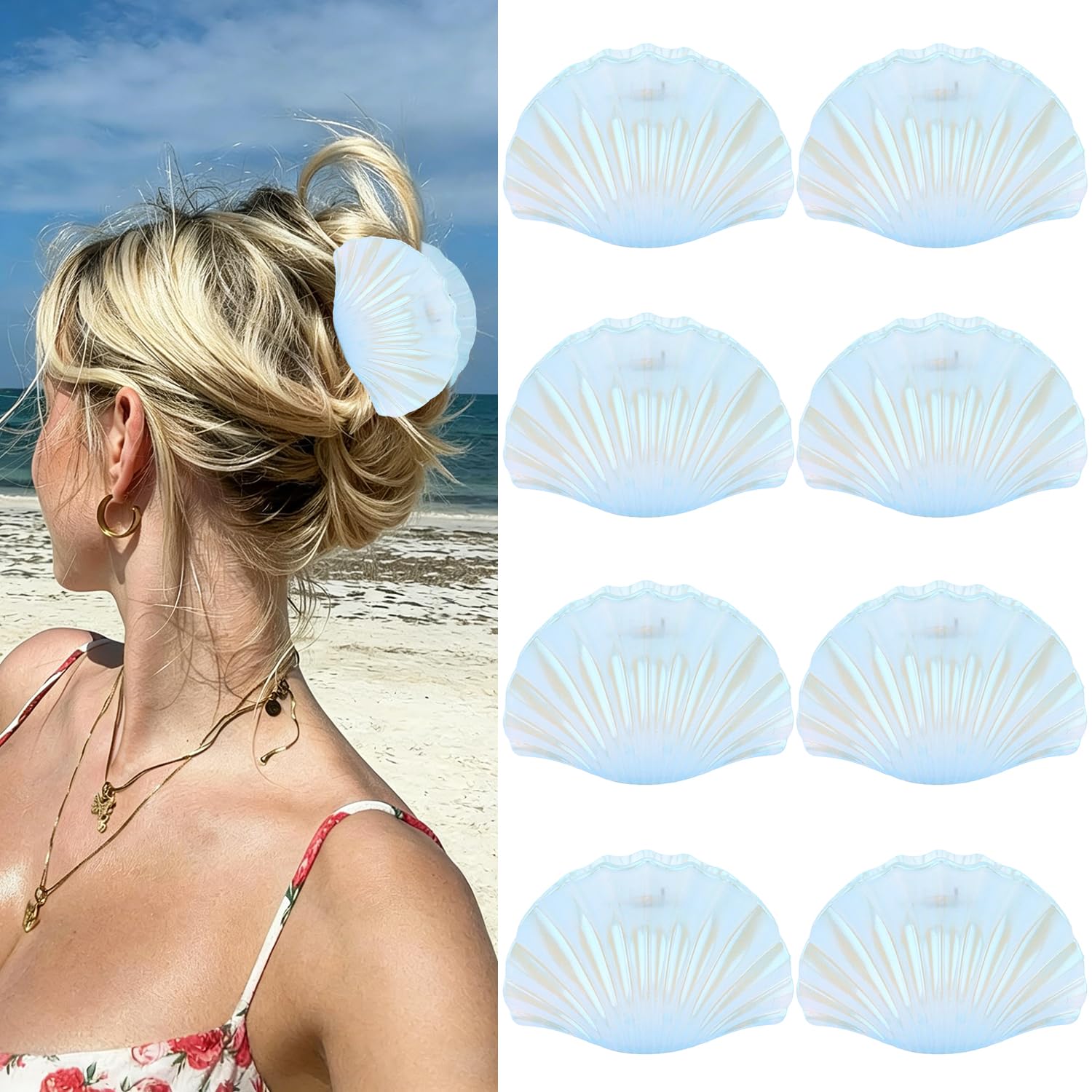 Photo 1 of Yuxiaoyu 8PCS Seashell Claw Clips - Blue Bridesmaid Hair Accessories