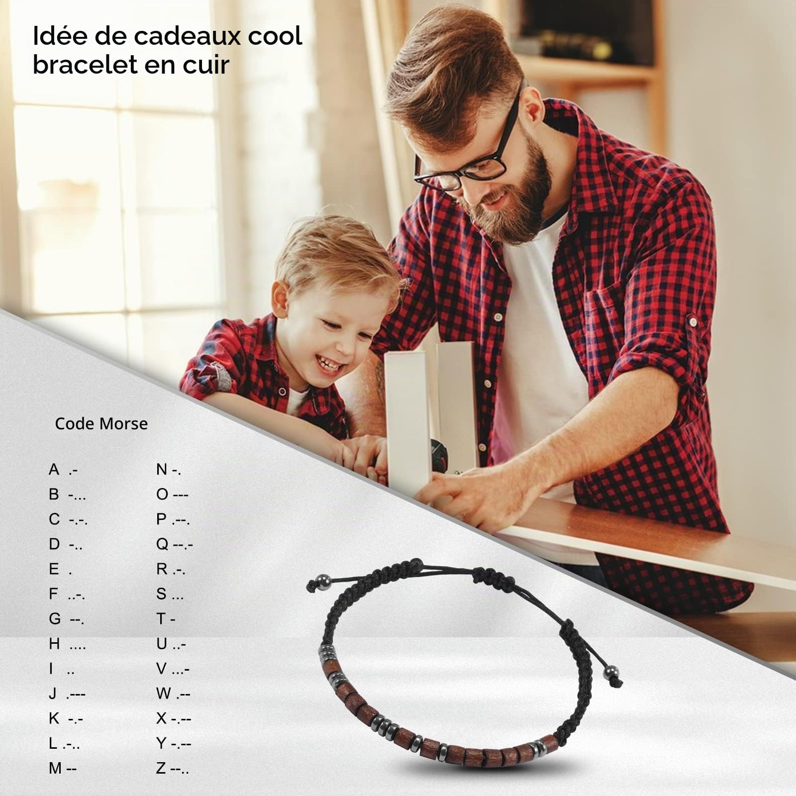 YELUWA Bracelet Je T'aime En Code Morse Pour Hommes | Cadeau Couple Amoureux Amour Pour Copain, Anniversaire Saint Valentin Noel, Pour Homme Mari Papa Fils