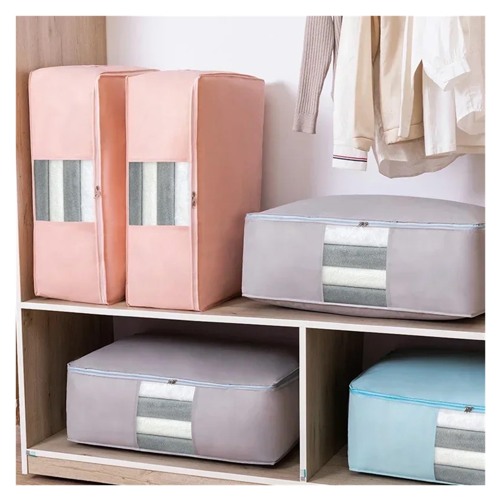 Caja Bajo Cama Bolsa Plegable for Guardar Ropa, Organizador de Ropa no Tejida, Organizador de Armario, Almohada, edredón, Manta, Bolsa, Organizador for el hogar(Beige,3pcs S M L)