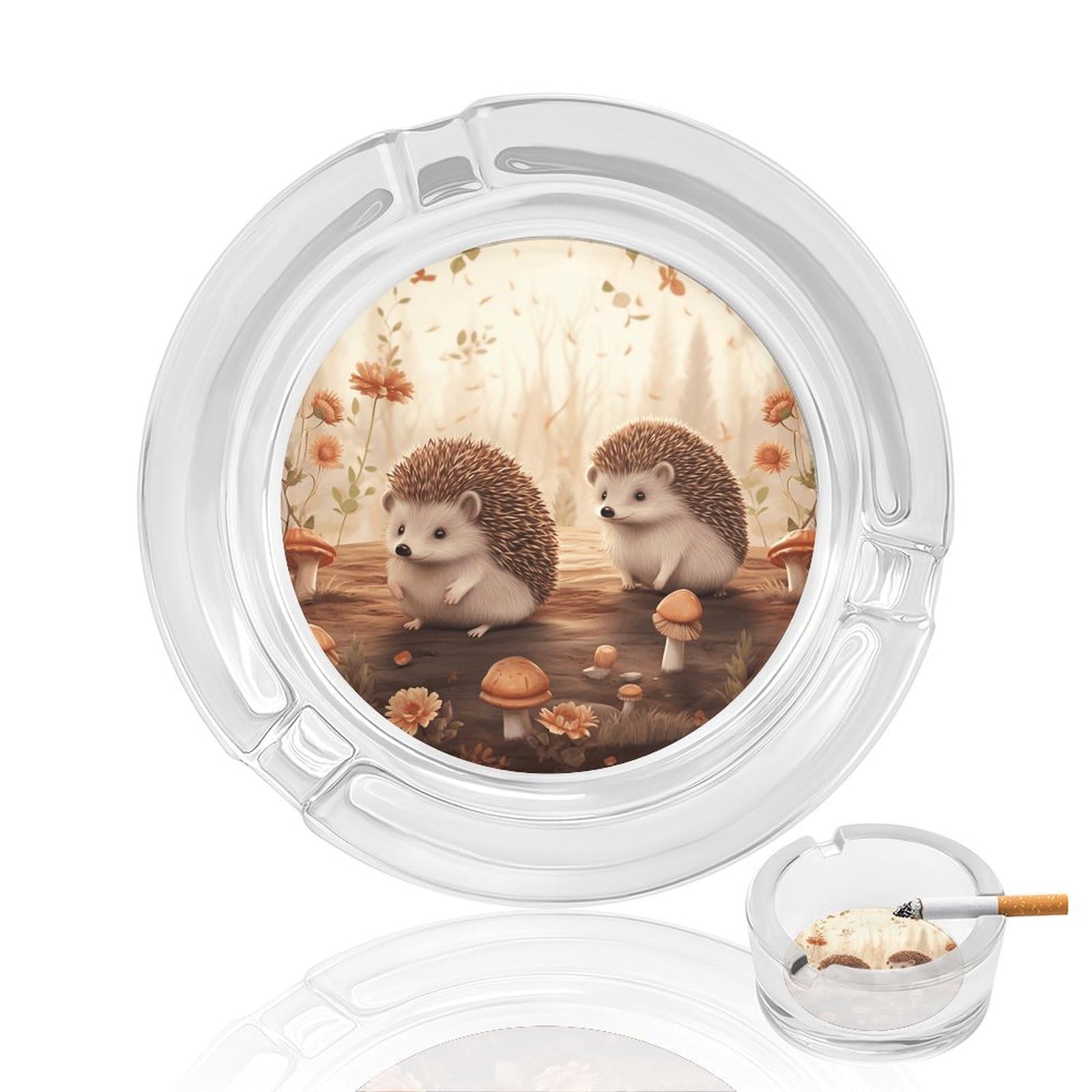 Nature Lovely Hedgehog Lovers Ashtray Cigar Cigarette Rest Glass Outdoor Cigar Ashtrays with 3 Grooves Travel Cigar Ashtrays Fancy Cute Cool Ash Tray for Smokers Tabletop