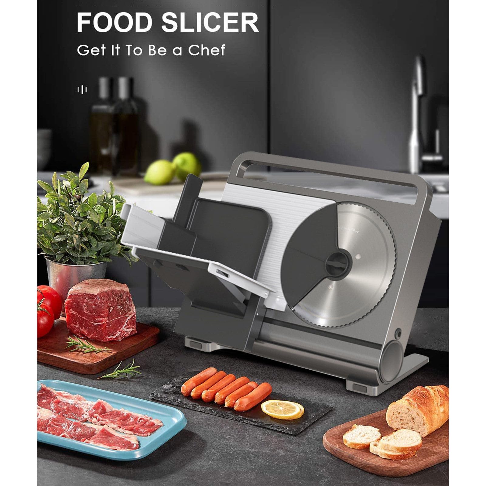 Affettatrice pieghevole in acciaio inox, spessore regolabile da 1 a 15 mm, protezione di sicurezza per bambini, adatta per carne, pane, pancetta e formaggio