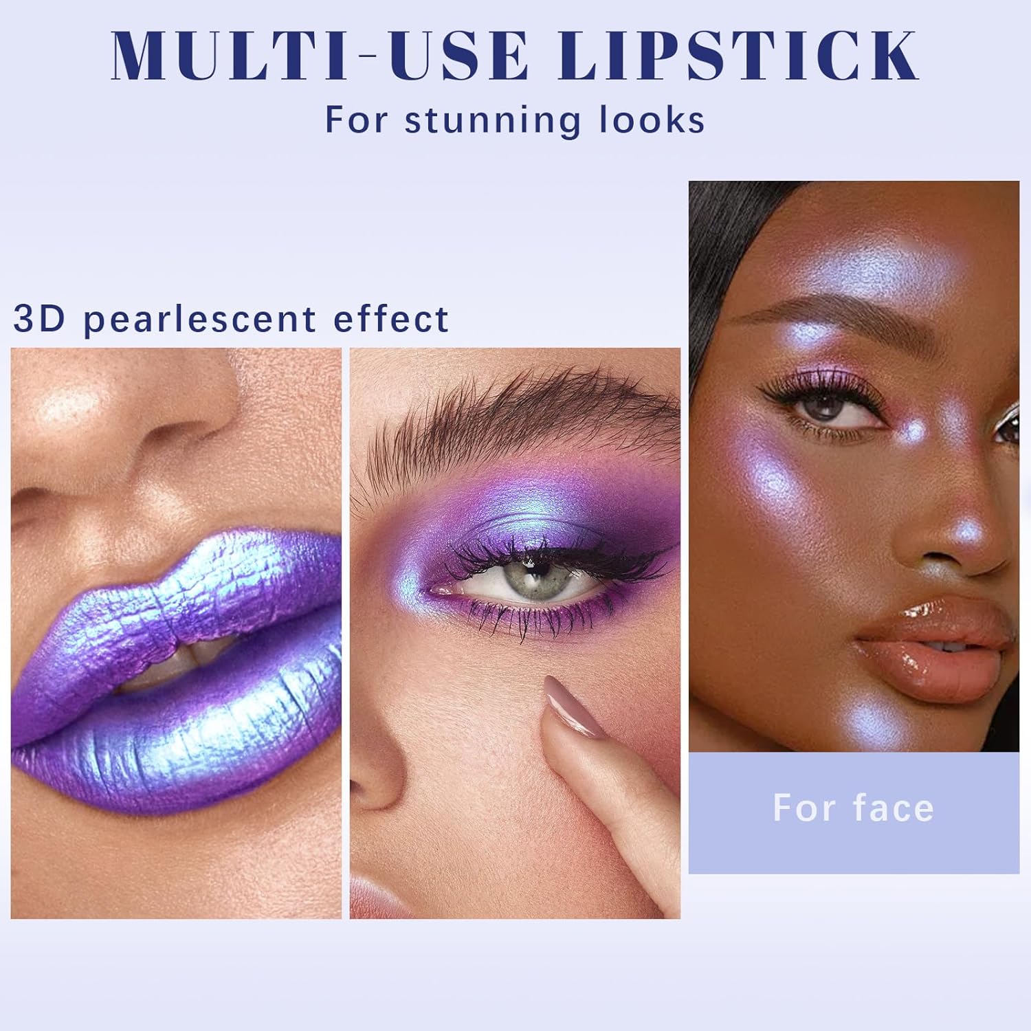 Noerrors Chameleon Purple Blue Glitter Lipstick, Holographic Color Shift Waterproof Long Wear Shimmer Metallic Lip Color, Duochrome Iridescent Sparkle Diamond Lip Gloss Mermaid Makeup for Festival#04 - Image 4