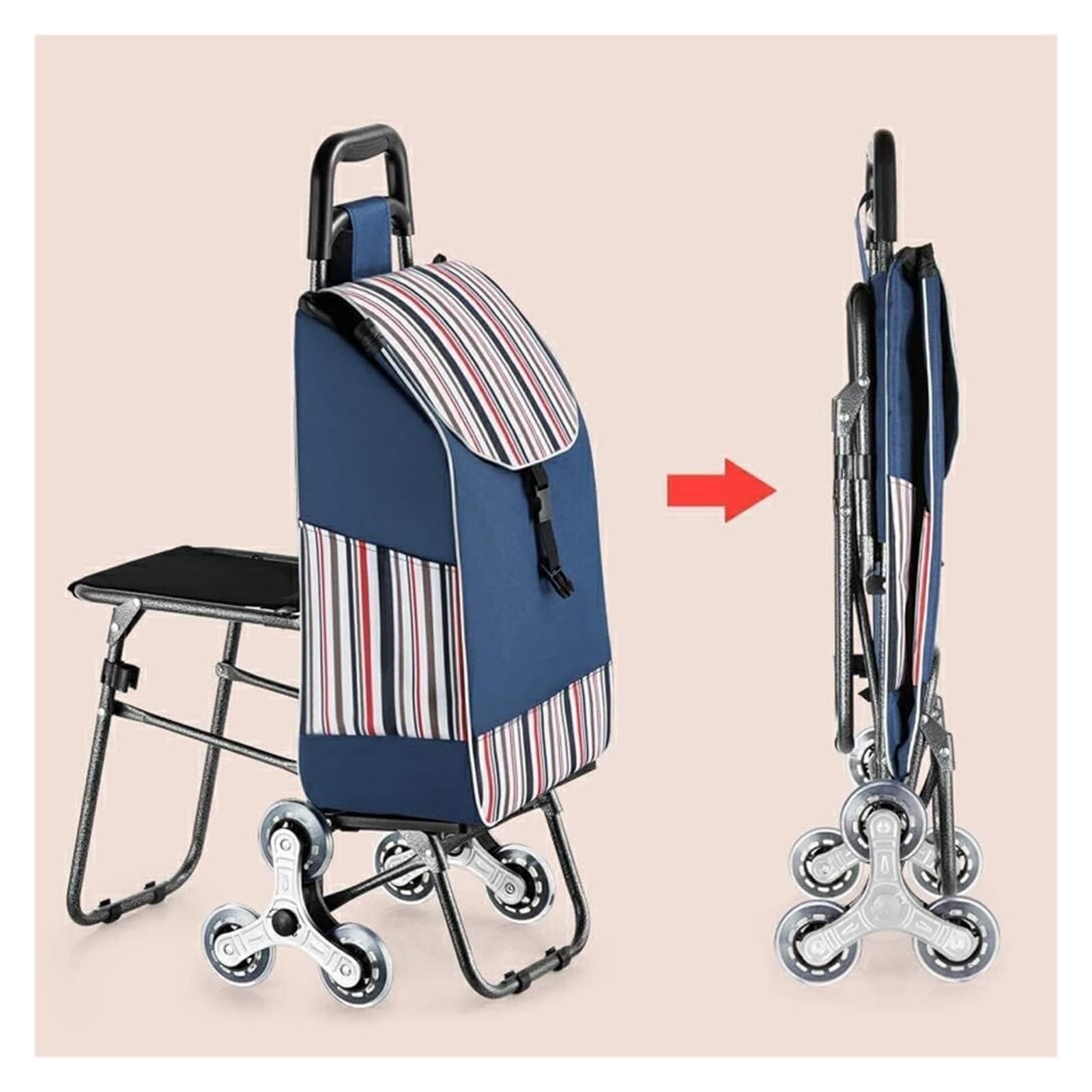 Einkaufswagen Trolley mit Sitz, Faltbarer Einkaufswagen, Treppen steigen, tragbare Sackkarre, Einkaufstasche mit Rollen for einfache Lagerung Tragbar (Color : Style 13)