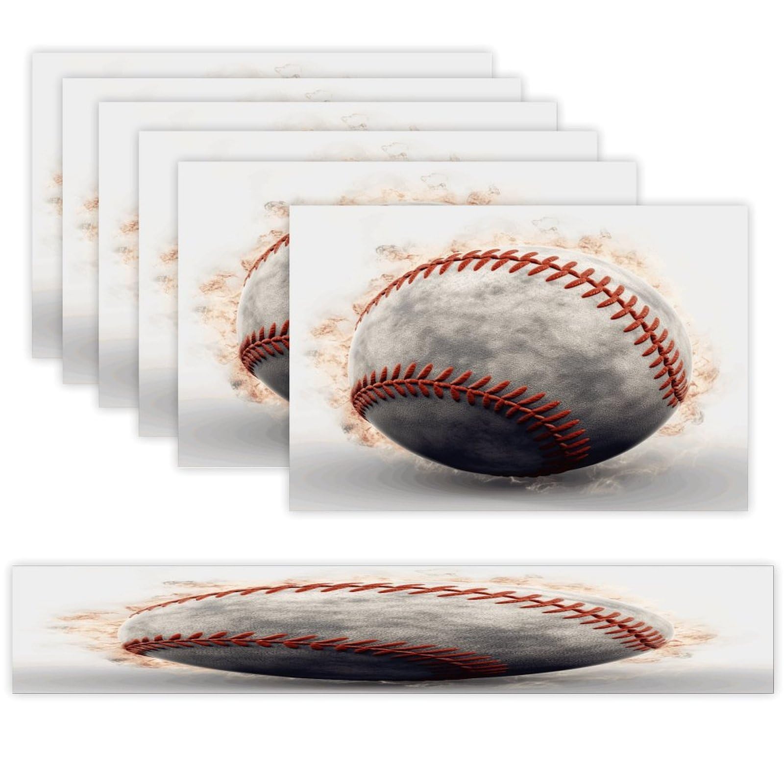 Baseball Table Runner and Placemats Set of 6 for Kitchen Washable Table Mats Heat Resistant Place Mats Non-Slip Place Mat Wipeable Placemat(6 Placemats+1 Table Runner)