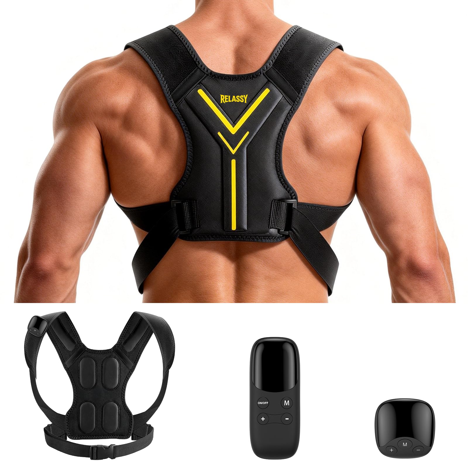Elettrostimolatore Muscolare per Collo e Schiena, EMS Massaggiatore Schiena e Collo, Elettrostimolatore 30 Livelli 10 Programmi con Telecomando, Allenatore per Collo EMS, Stimolatore Muscolare Collo
