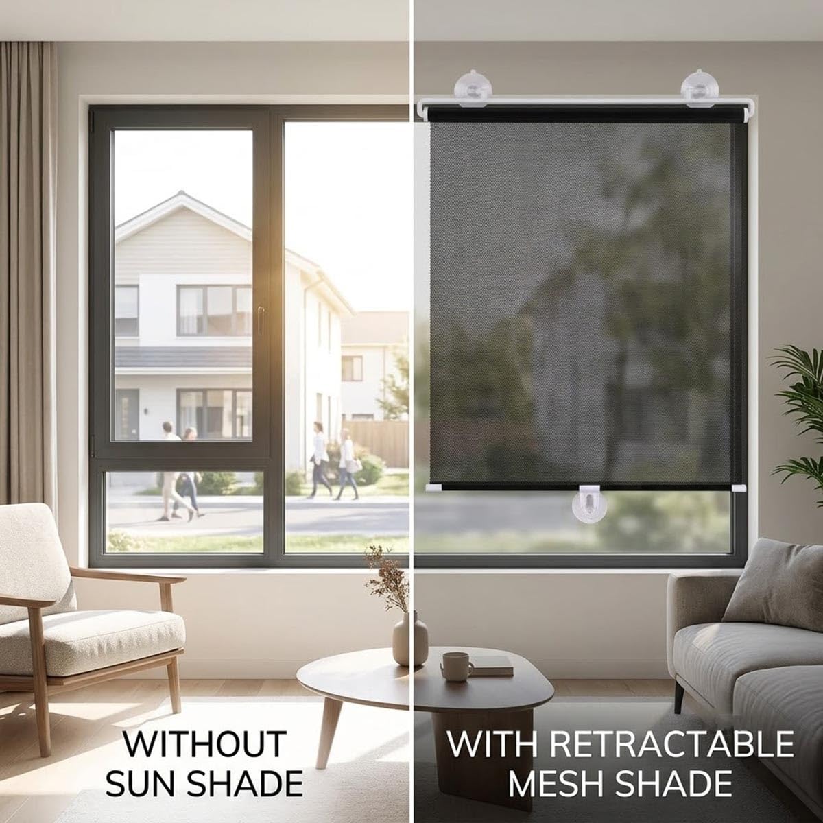 Tenda a Rullo Oscurante con Ventose Senza Foratura Parasole Auto Casa Tenda Parasole Avvolgibile Retrattile con Rivestimento Argentato: Protezione UV, Privacy Termico(Total blackout,63.5W x 198H cm)