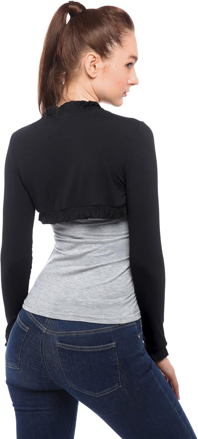 AmélieBoutik Women Ruffle Trim Long Sleeve Bolero Shrug Cropped Jacket - Image 3