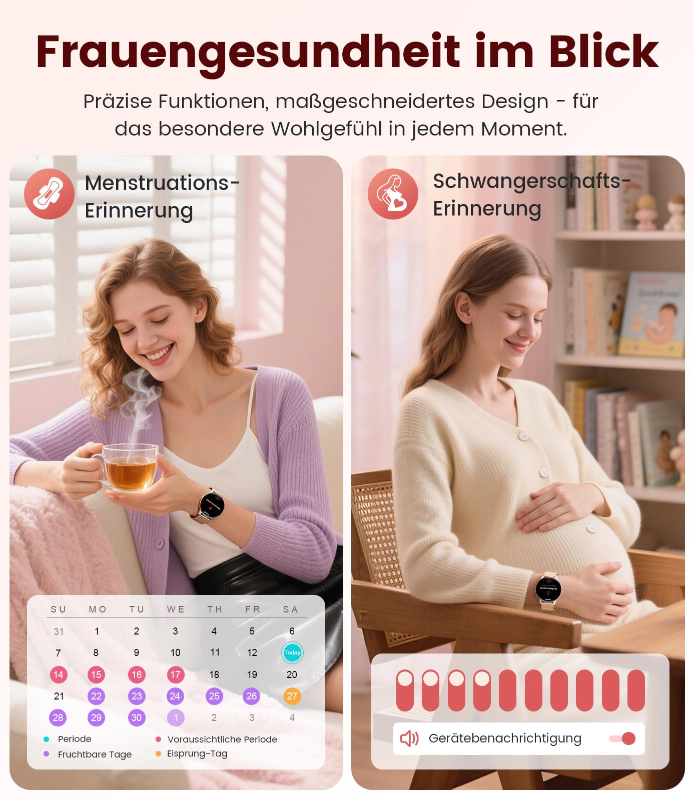Smartwatch Damen 2026 mit Anrufen - 7,99 mm Ultra-Dünne Elegante Fitness Armbanduhr mit 1,43 Zoll HD Always-On Display, IP68 Wasserdicht, 100+ Sportmodi, Frauengesundheit für iOS Android, Roségold